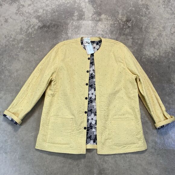 Provence Damour Jacket Womens XL Reversible Cotton Classic Yellow Black Floral - Picture 1 of 12